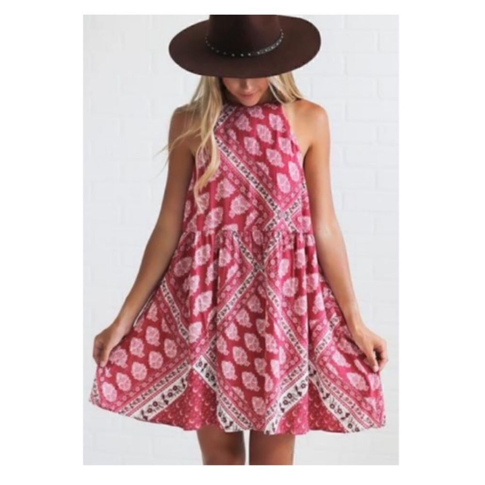 Show Me Your Mumu Womens S Red Wine Darcy Paisley Cloud Boho Tunic Dress